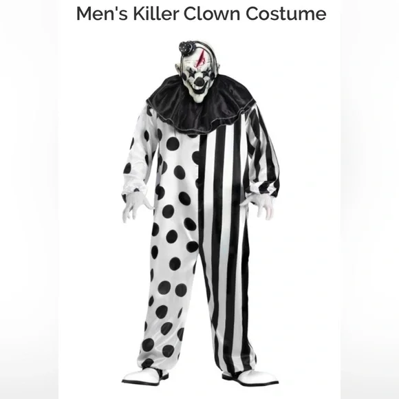 Men’s Horror Clown Costume, Halloween, black & white, One size fits most, adult - Picture 1 of 7